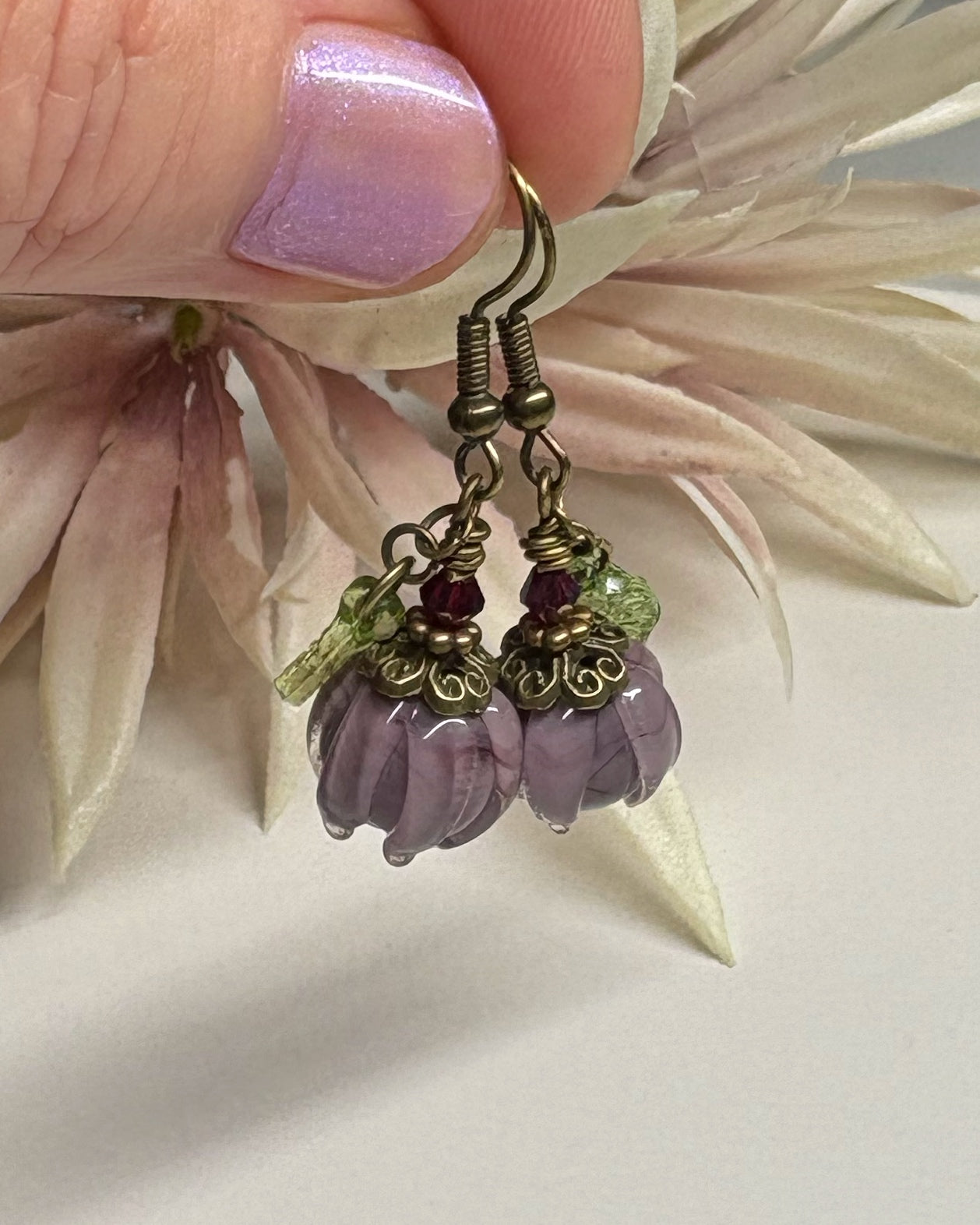 Glass Flower Bud Earrings | Purple | Fairycore