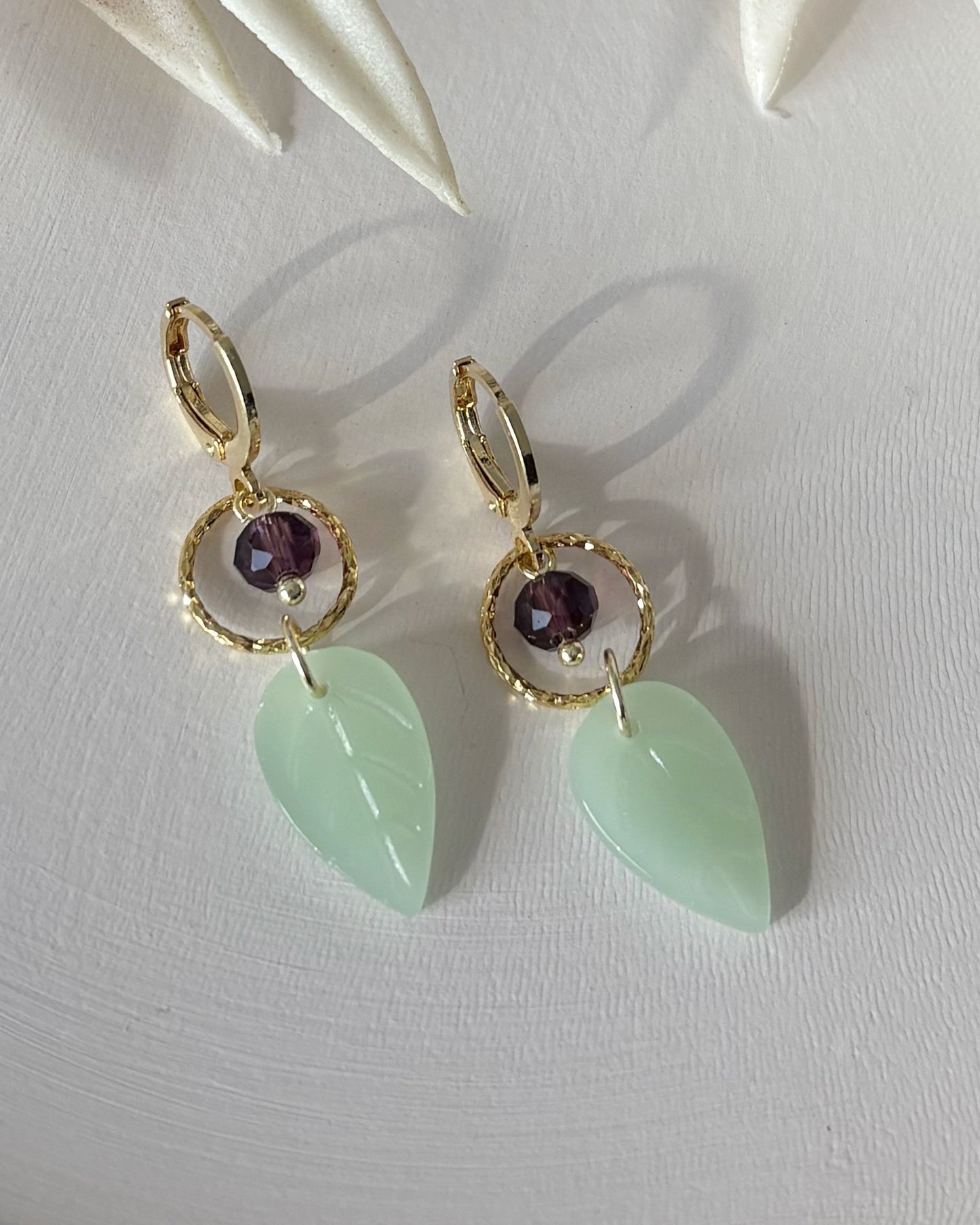 Amethyst / Jade Leaf Earrings