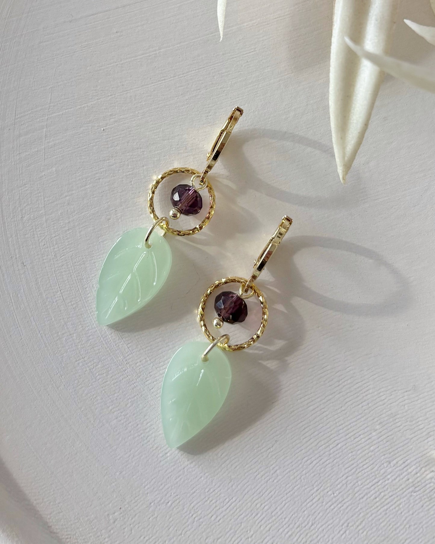 Amethyst / Jade Leaf Earrings