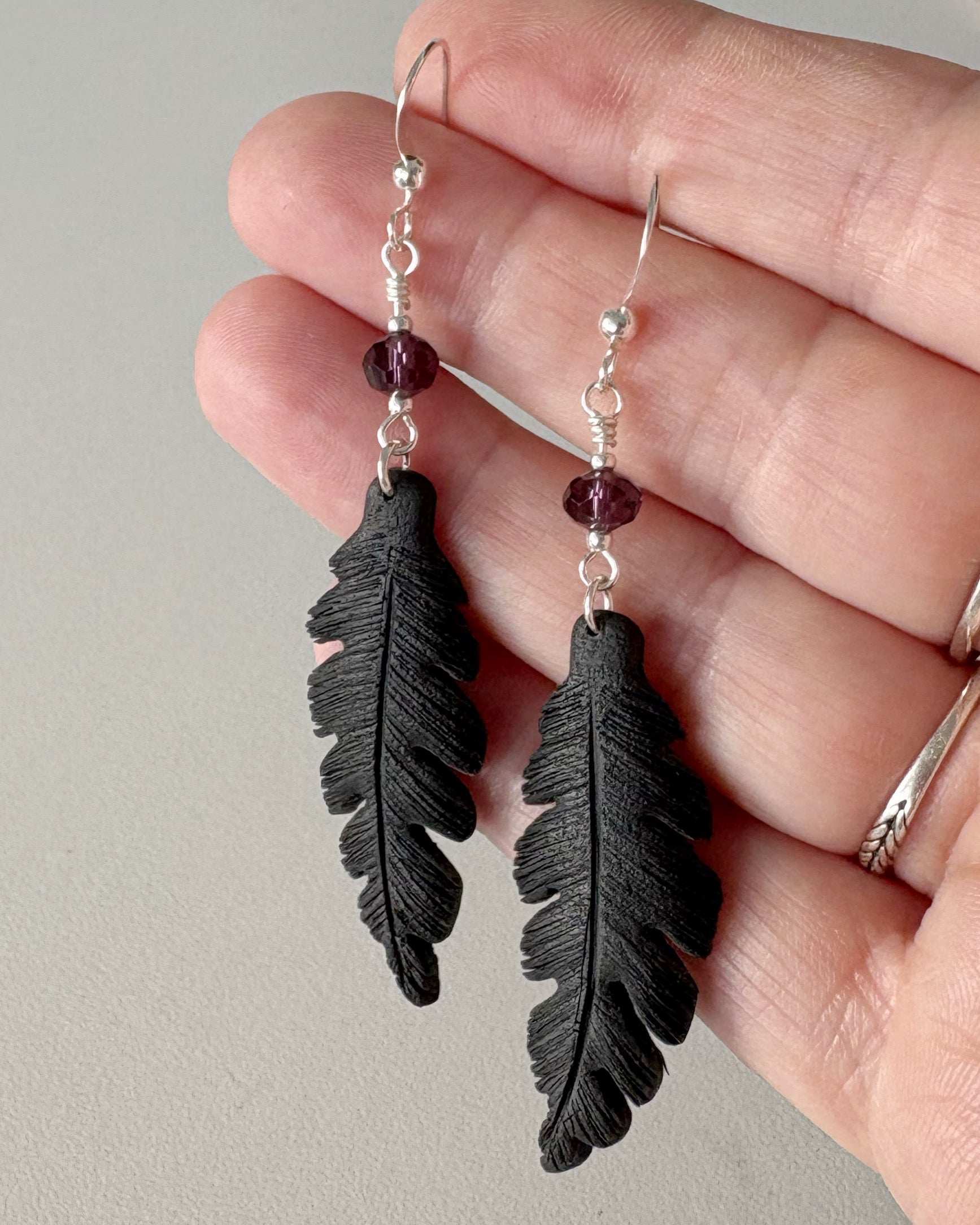 Sterling Silver Handmade Polymer Clay Feather Earrings