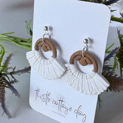 Macrame Clay Earrings | White