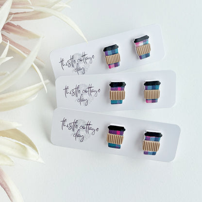 Coffee Cup Studs | Plaid