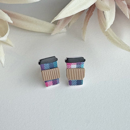 Coffee Cup Studs | Plaid
