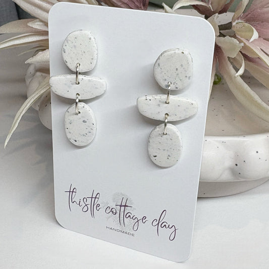 Pebble Trio Drop Earrings | White Granite