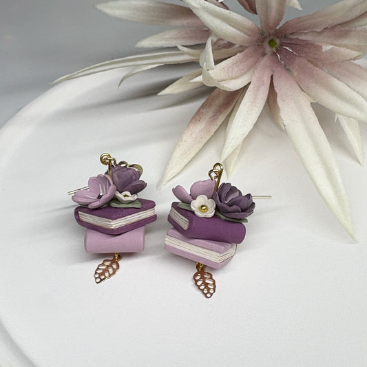 Book Earrings | Purple Double Stack