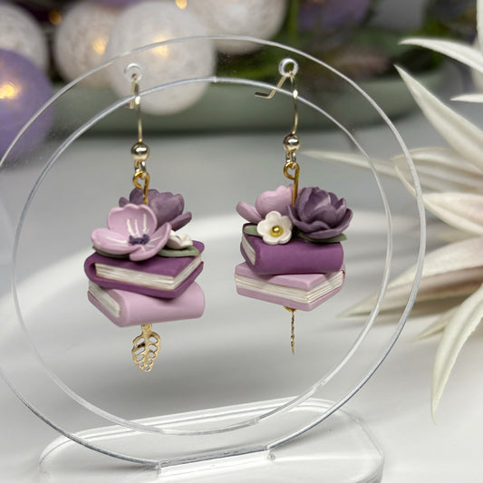 Book Earrings | Purple Double Stack