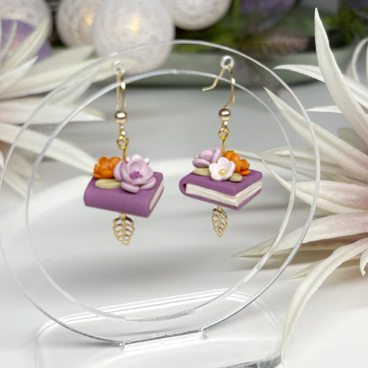 Book Earrings | Purple Single Stack