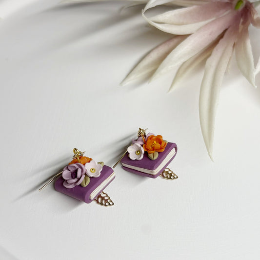Book Earrings | Purple Single Stack