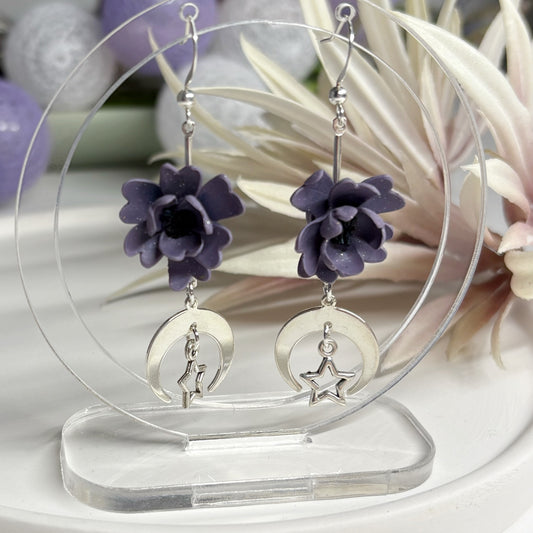 Floral Fairycore Earrings | Mystic Rose Crescent Moons