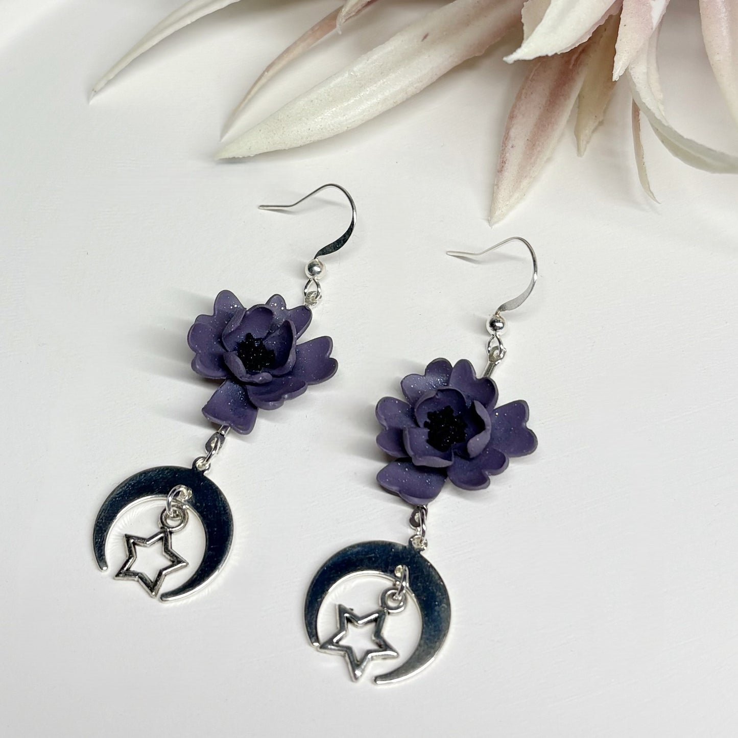 Floral Fairycore Earrings | Mystic Rose Crescent Moons