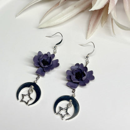 Floral Fairycore Earrings | Mystic Rose Crescent Moons