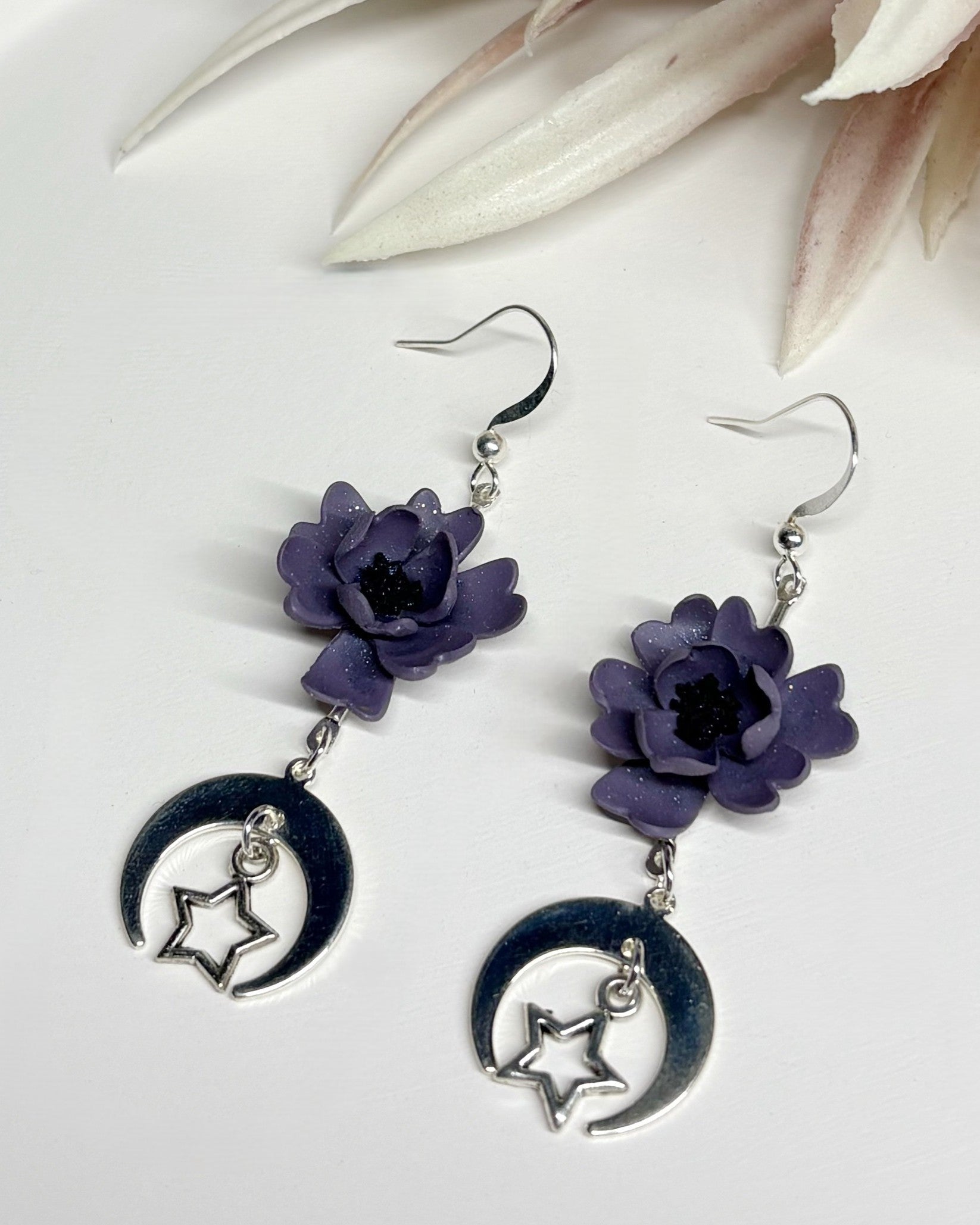 Floral Fairycore Earrings | Mystic Rose Crescent Moons