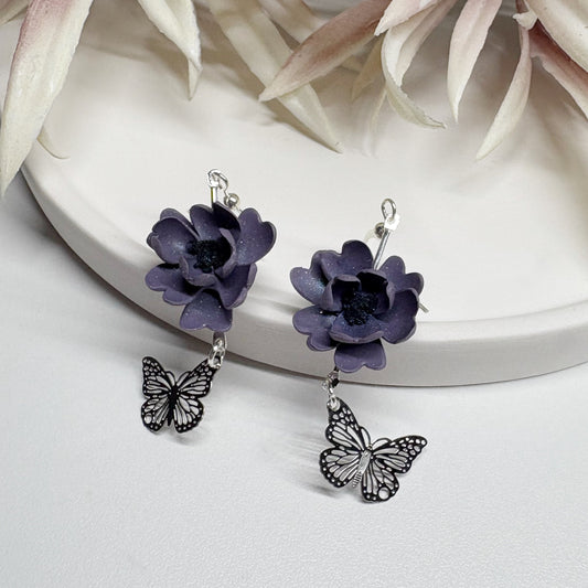 Floral Fairycore Earrings | Mystic Rose Butterfly