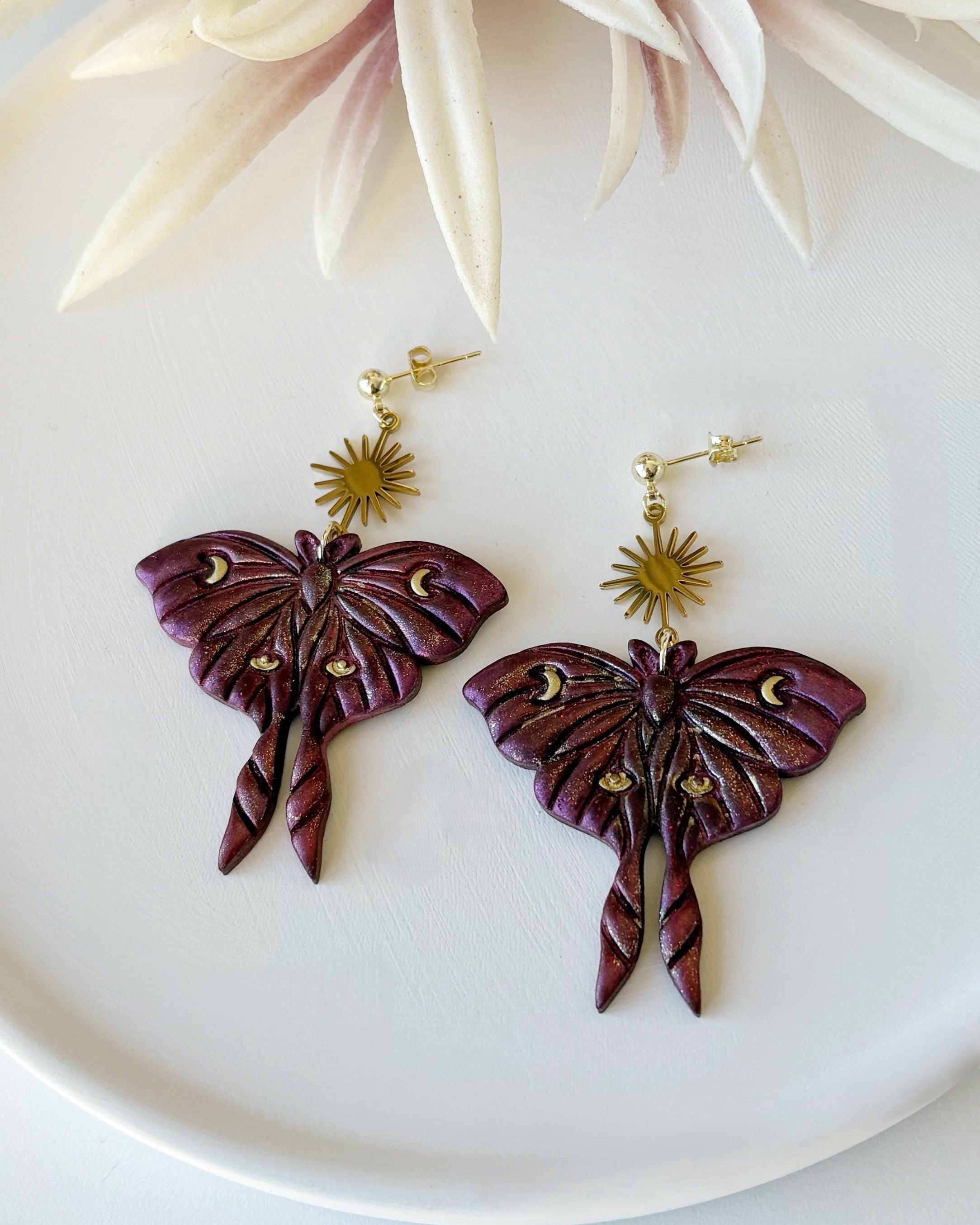Moon Moth Dangles | Fairycore | Crimson