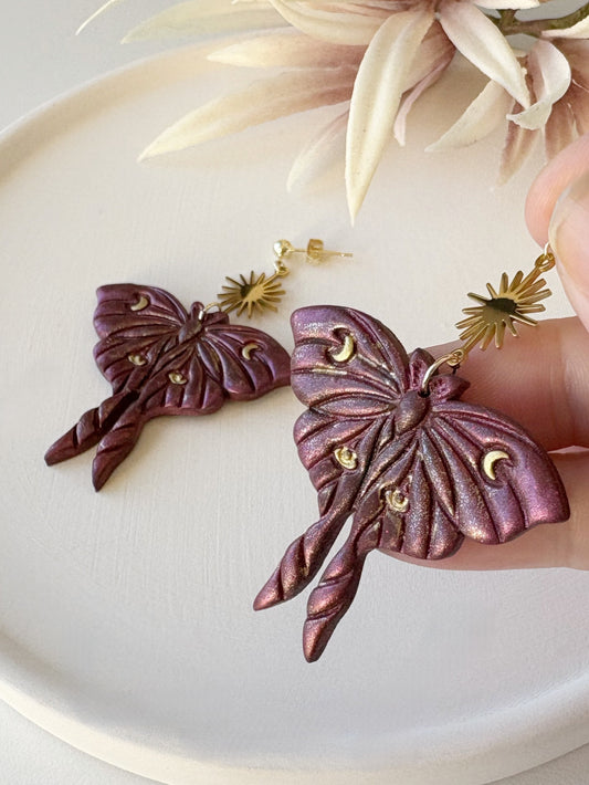Moon Moth Dangles | Fairycore | Crimson