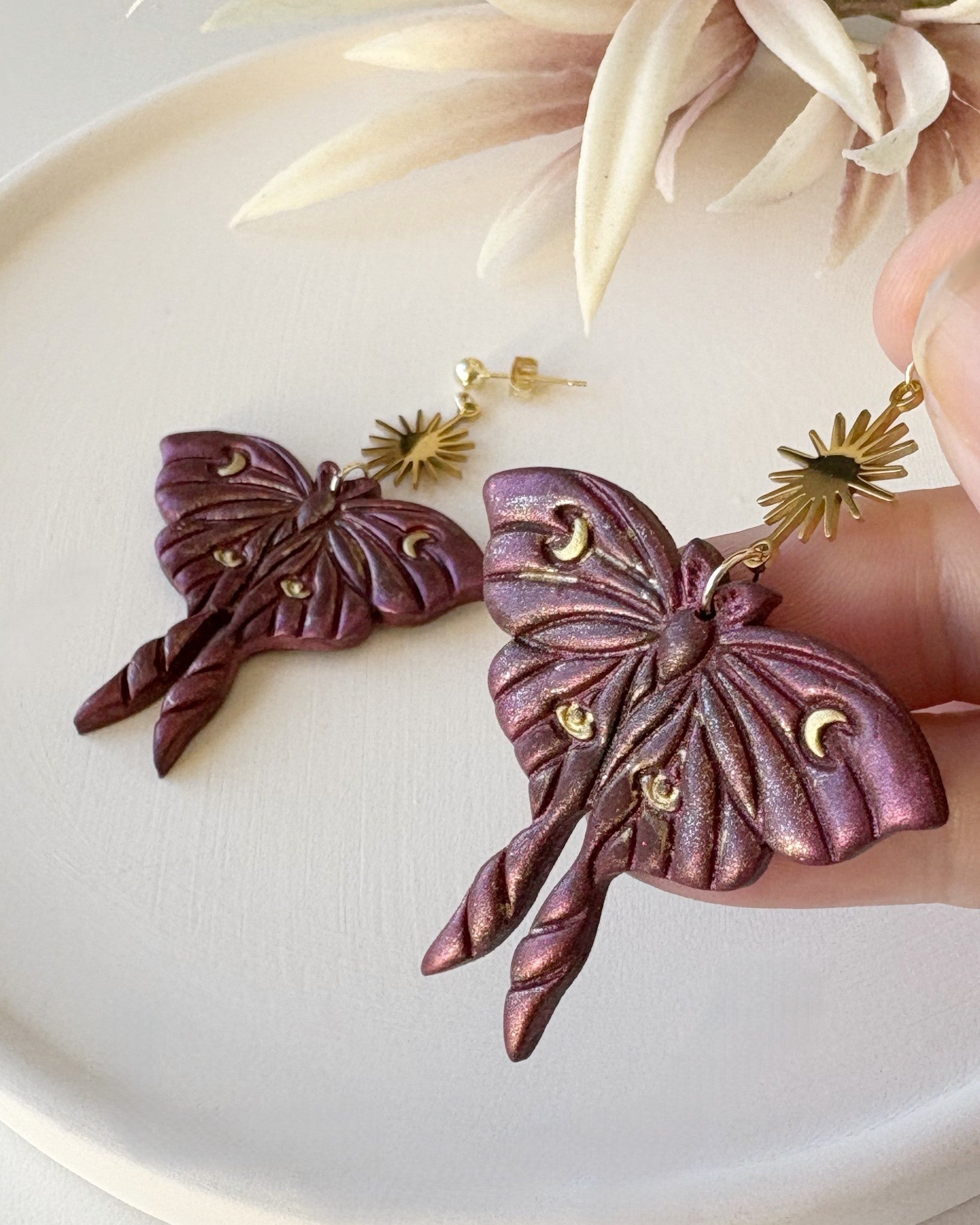 Moon Moth Dangles | Fairycore | Crimson