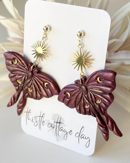 Moon Moth Dangles | Fairycore | Crimson