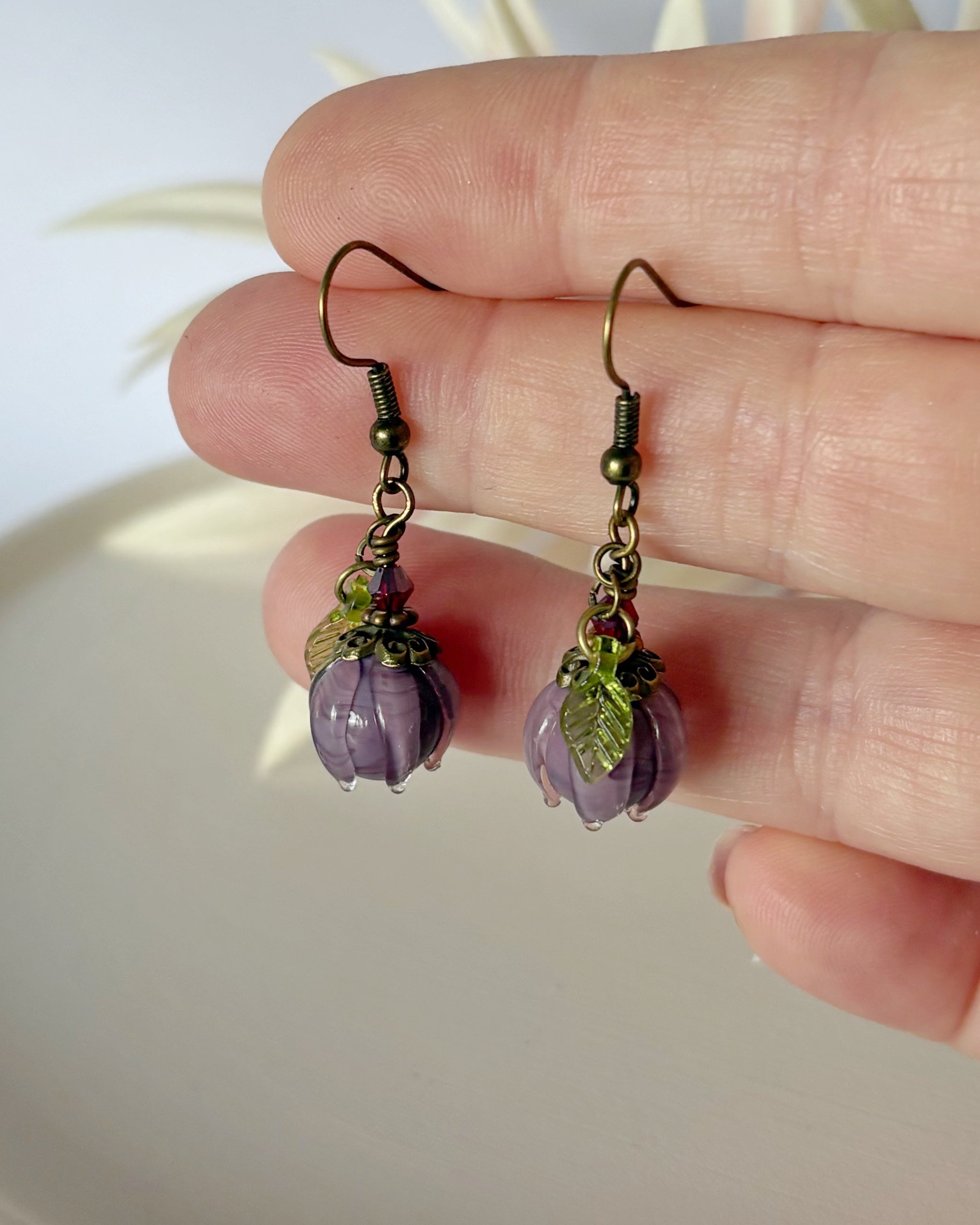 Glass Flower Bud Earrings | Purple | Fairycore