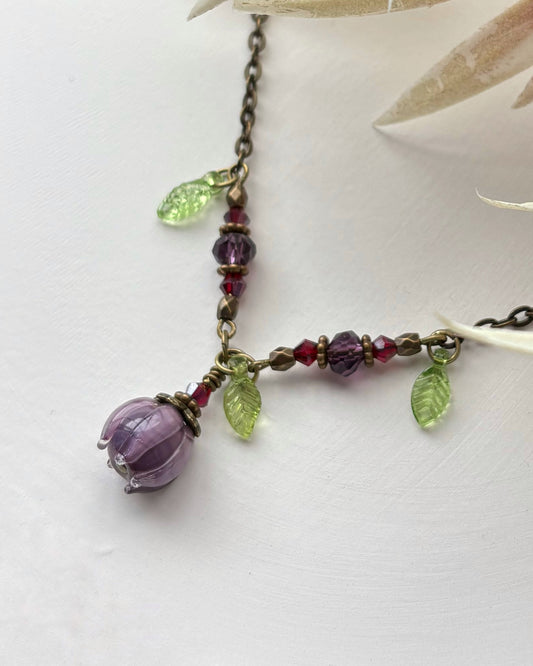 Glass Flower Bud Necklace | Purple | Fairycore