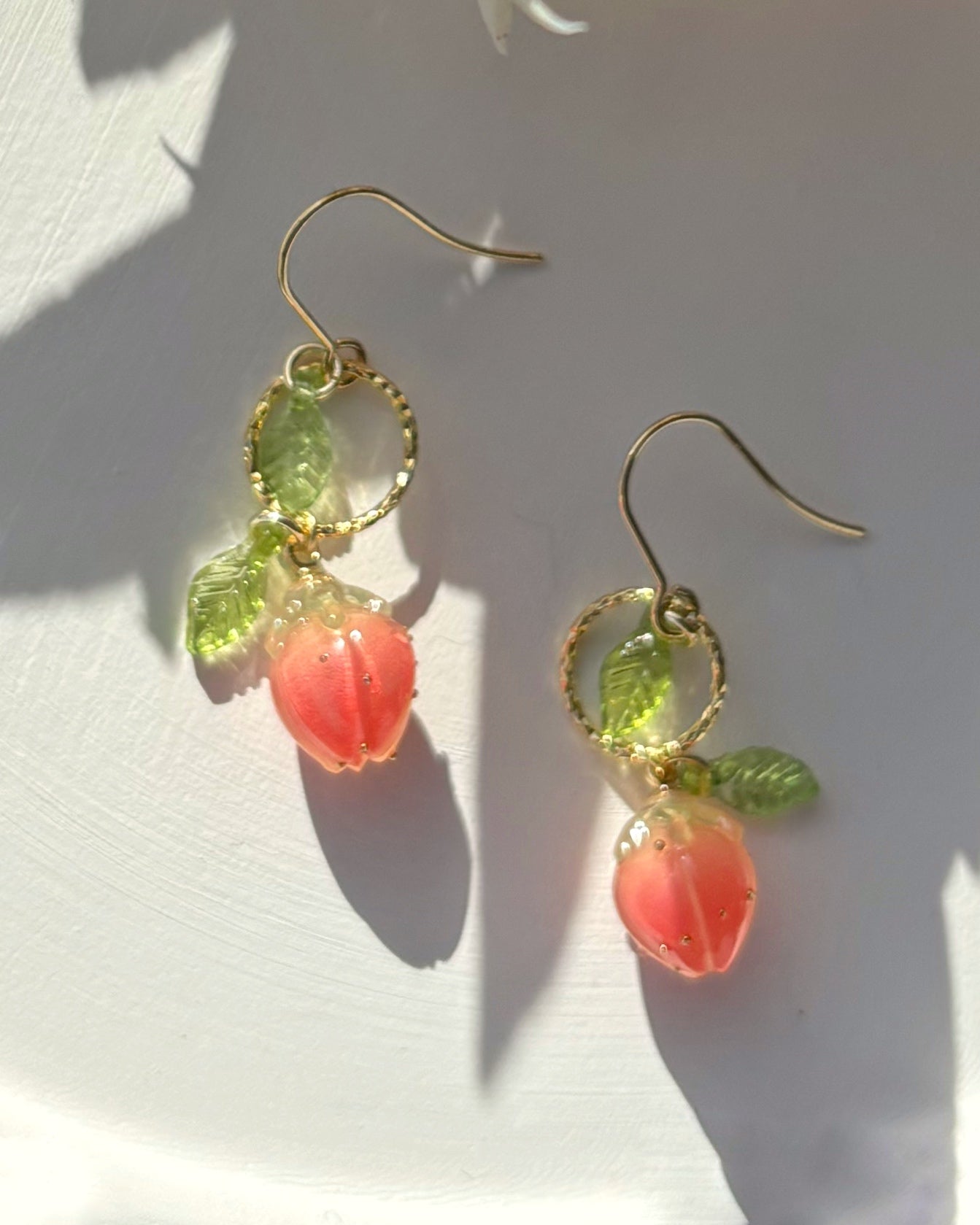 Strawberry Rose Bud Earrings | Lampwork Beads
