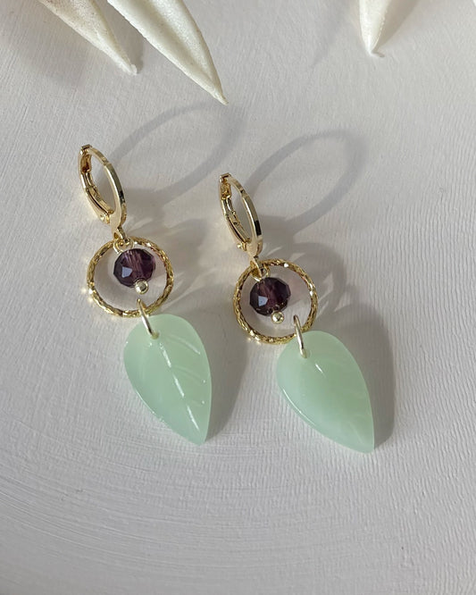 Amethyst / Jade Leaf Earrings