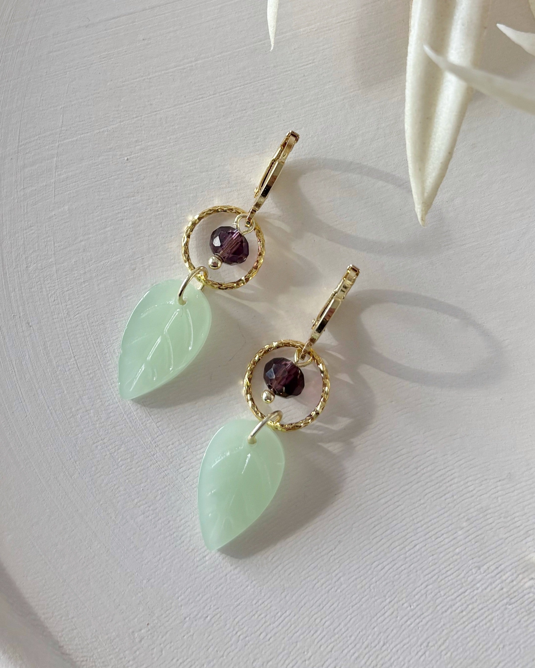 Amethyst / Jade Leaf Earrings