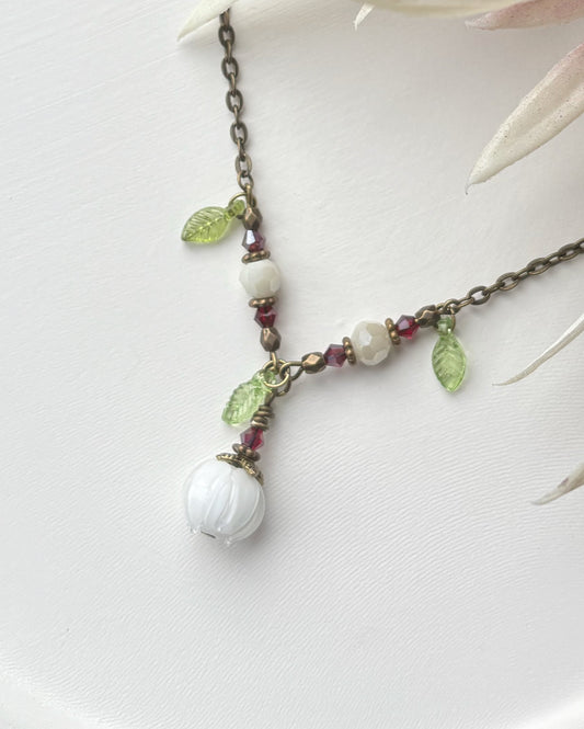 Glass Flower Bud Necklace | White | Fairycore