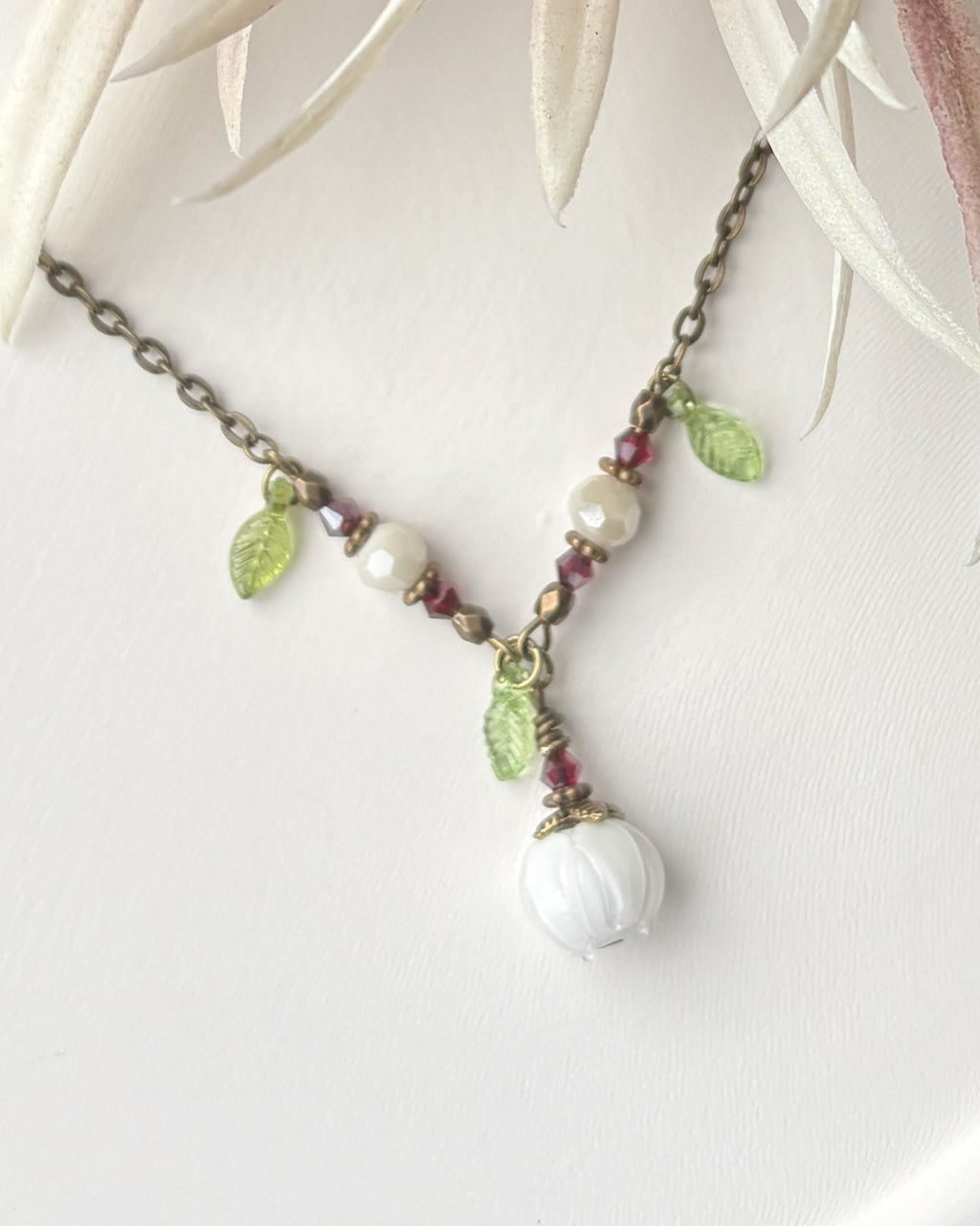 Glass Flower Bud Necklace | White | Fairycore