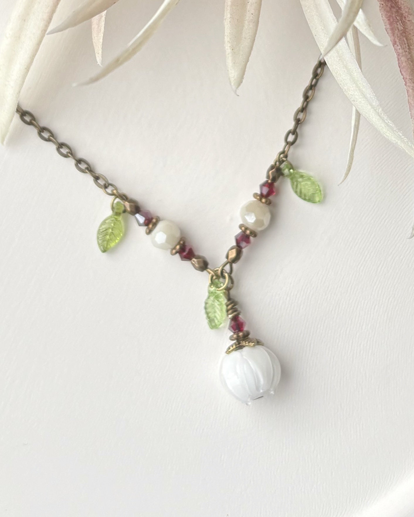 Glass Flower Bud Necklace | White | Fairycore