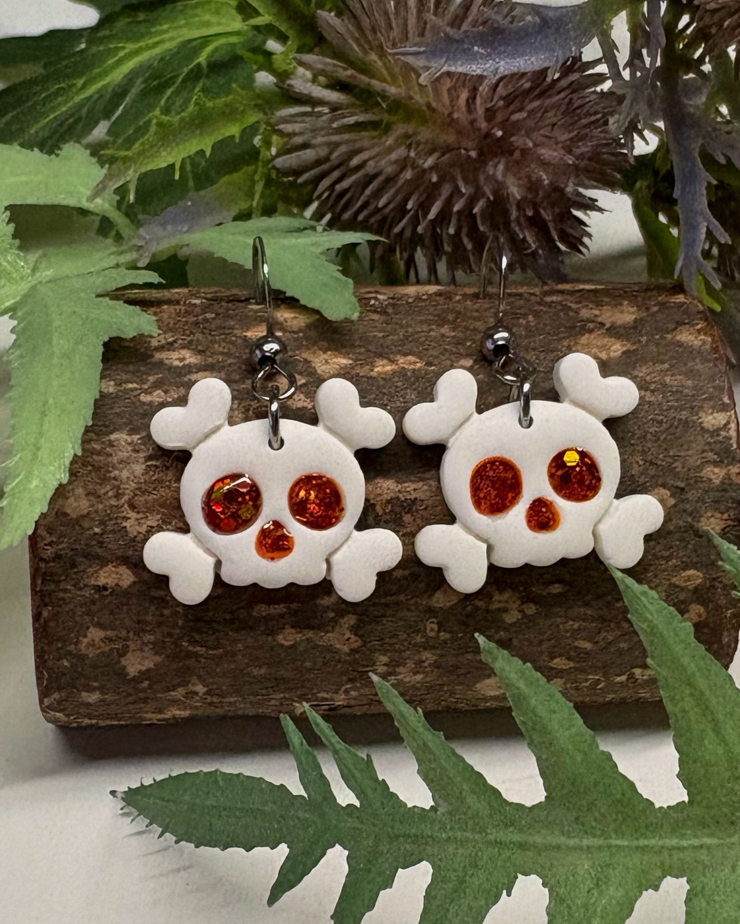 Cute Halloween Skull Earrings | Orange Sparkle