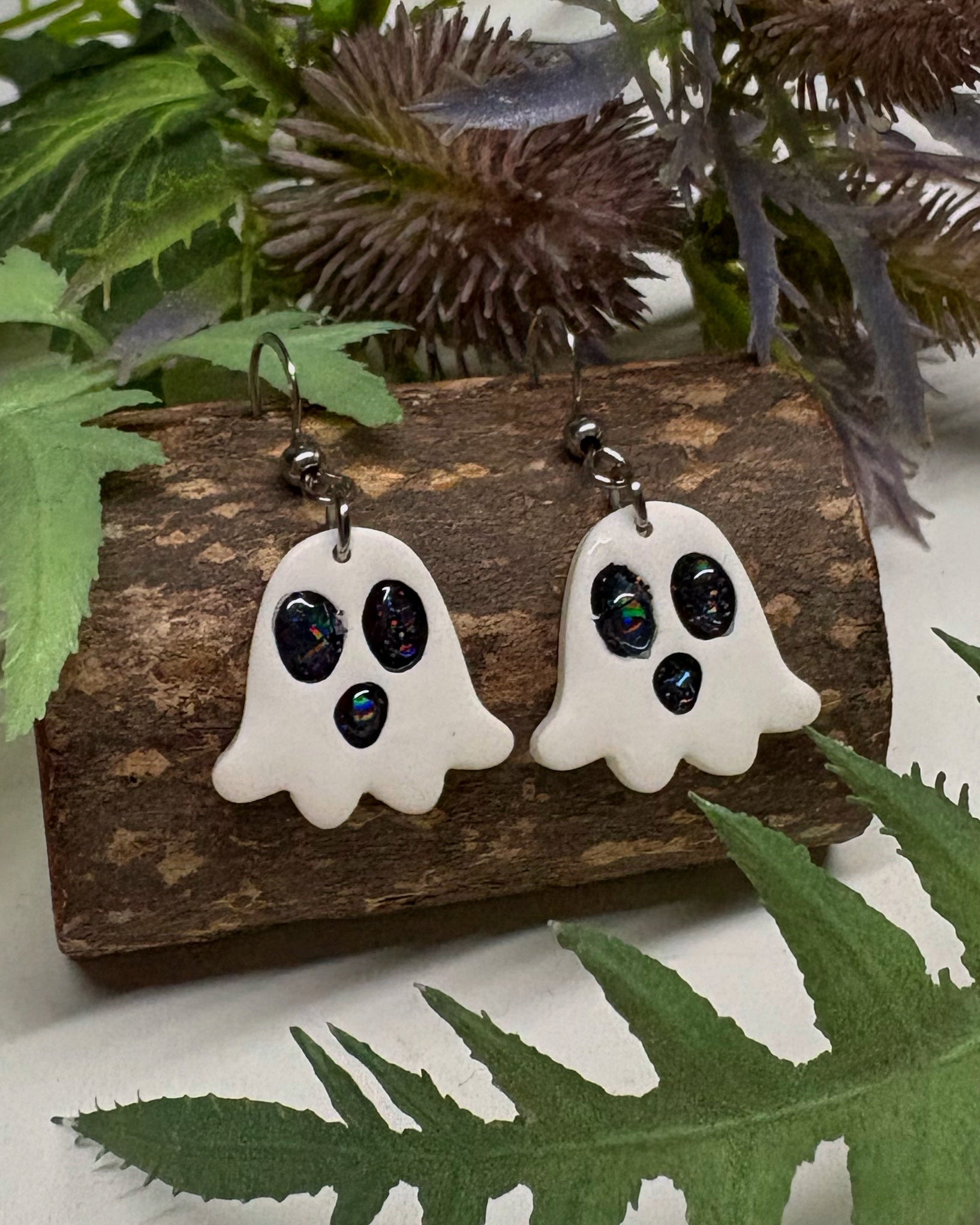 Cute Halloween Ghost Earrings | Black Sparkle