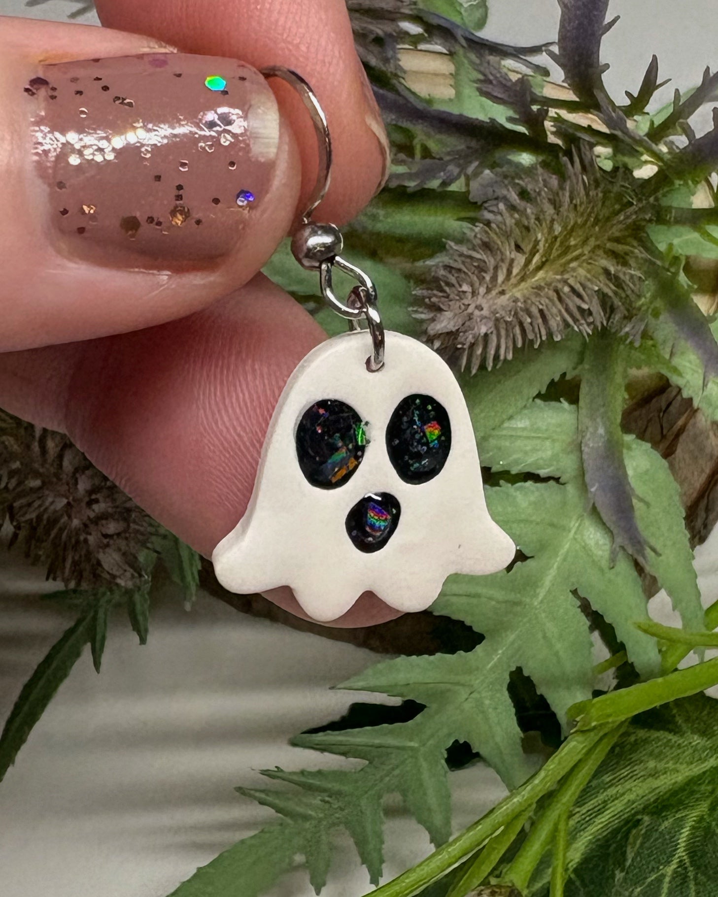 Cute Halloween Ghost Earrings | Black Sparkle
