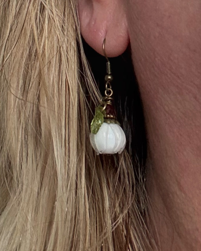 Glass Flower Bud Earrings | White| Fairycore