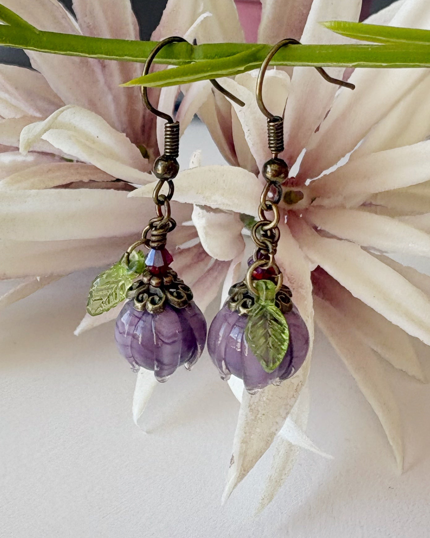 Glass Flower Bud Earrings | Purple | Fairycore