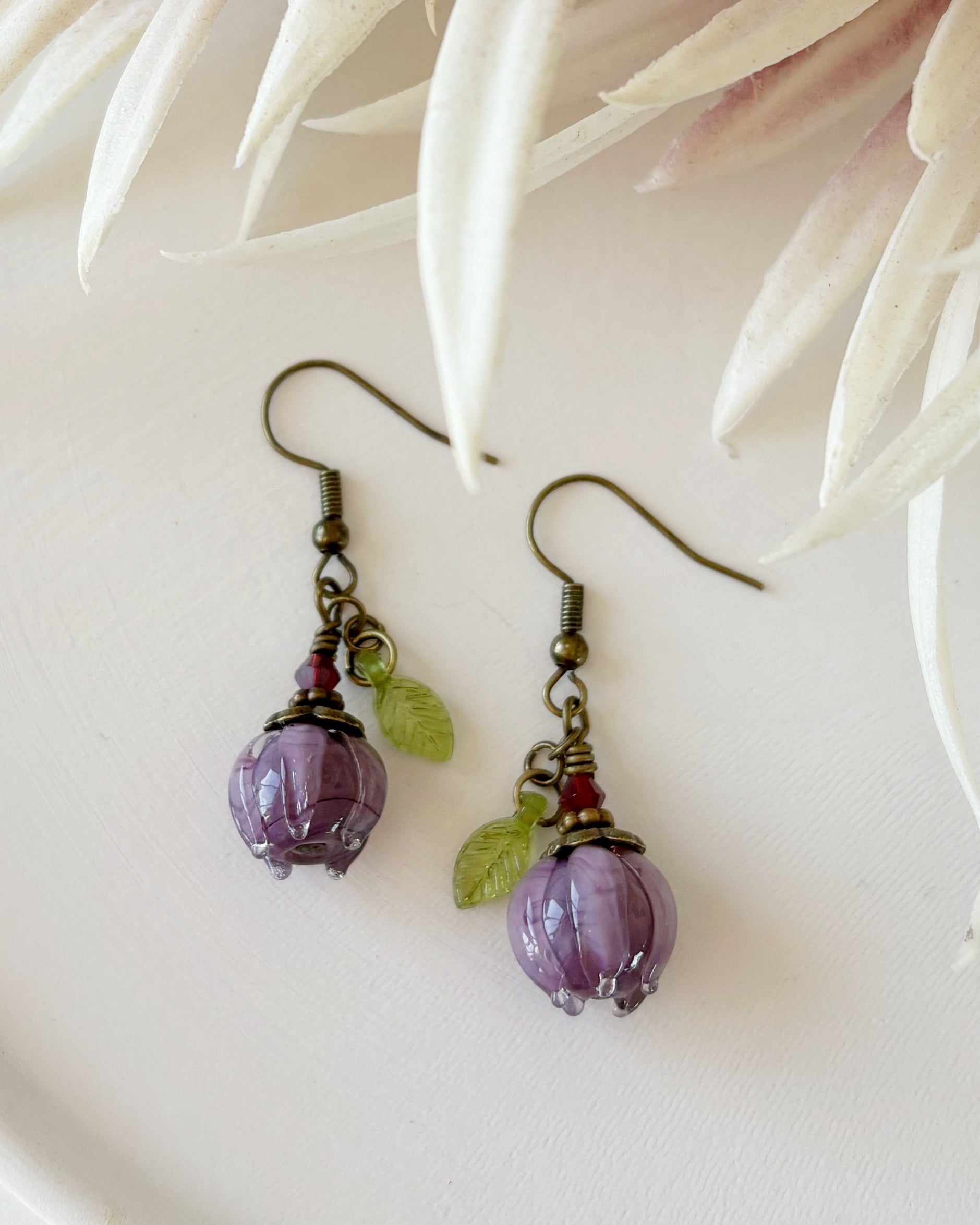 Glass Flower Bud Earrings | Purple | Fairycore