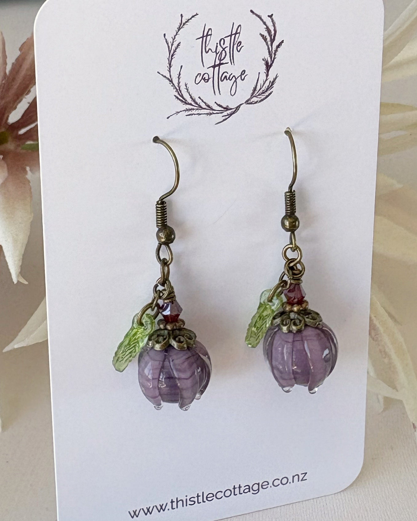 Glass Flower Bud Earrings | Purple | Fairycore