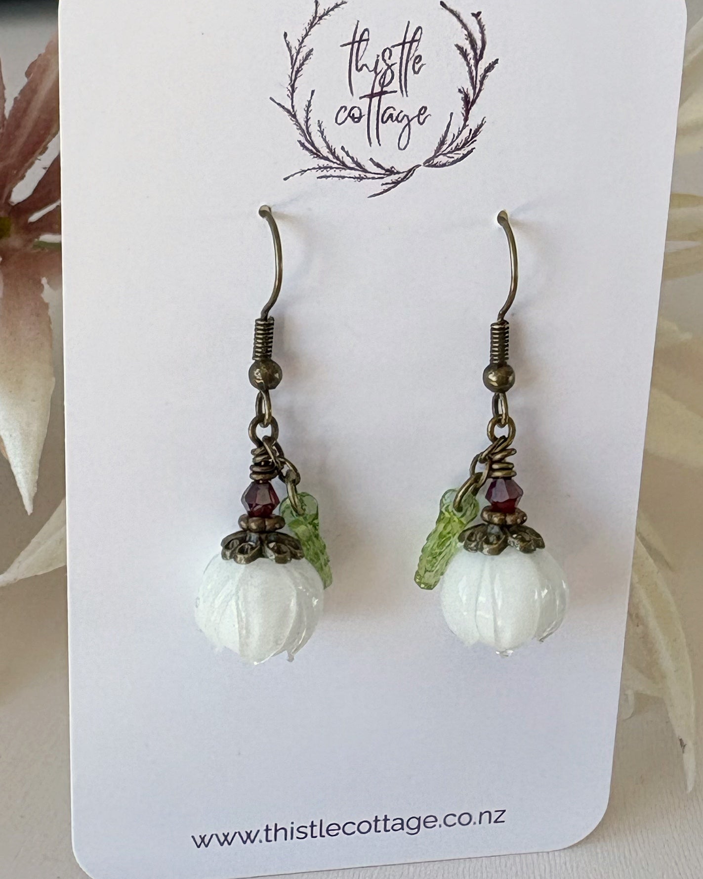 Glass Flower Bud Earrings | White| Fairycore