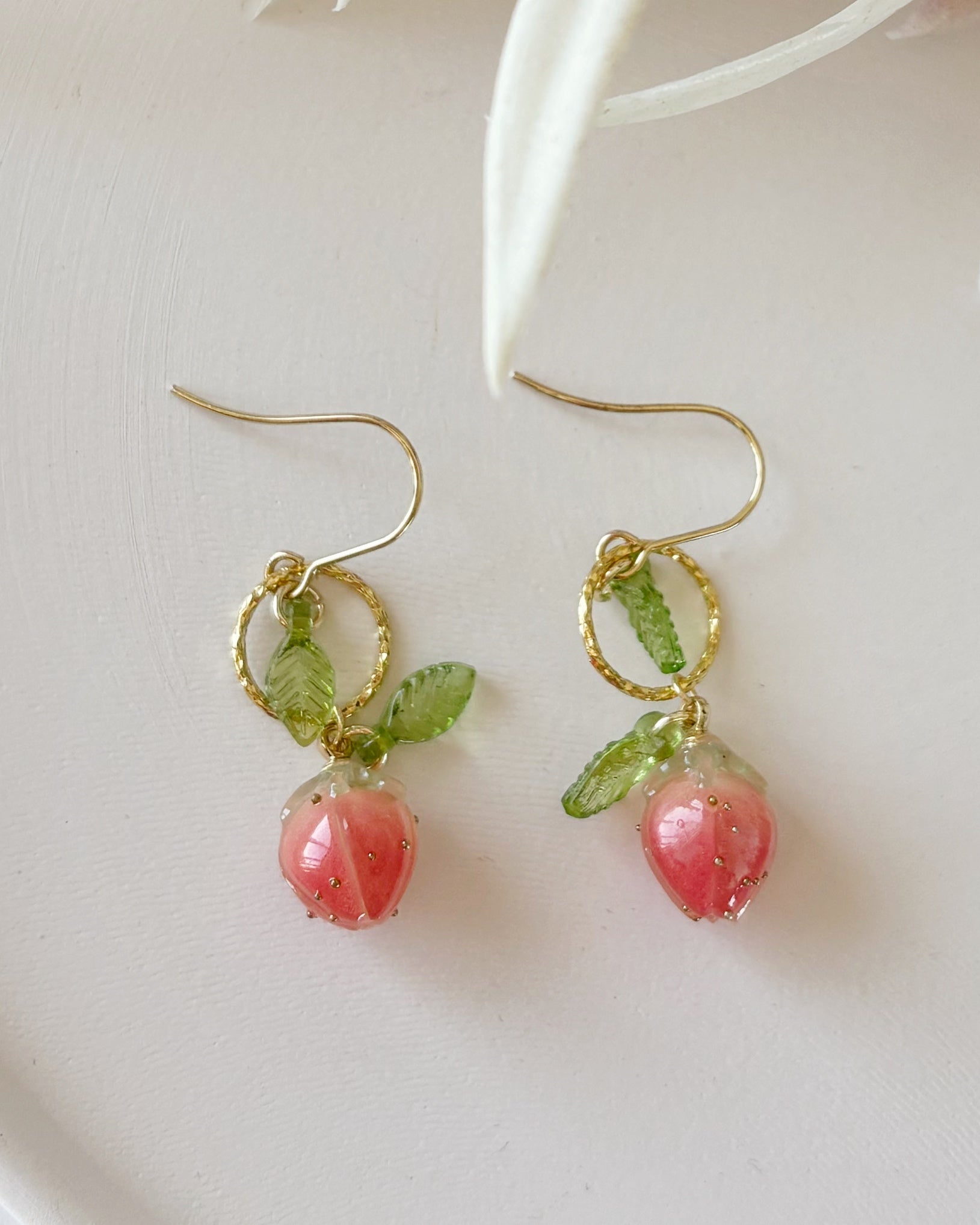 Strawberry Rose Bud Earrings | Lampwork Beads