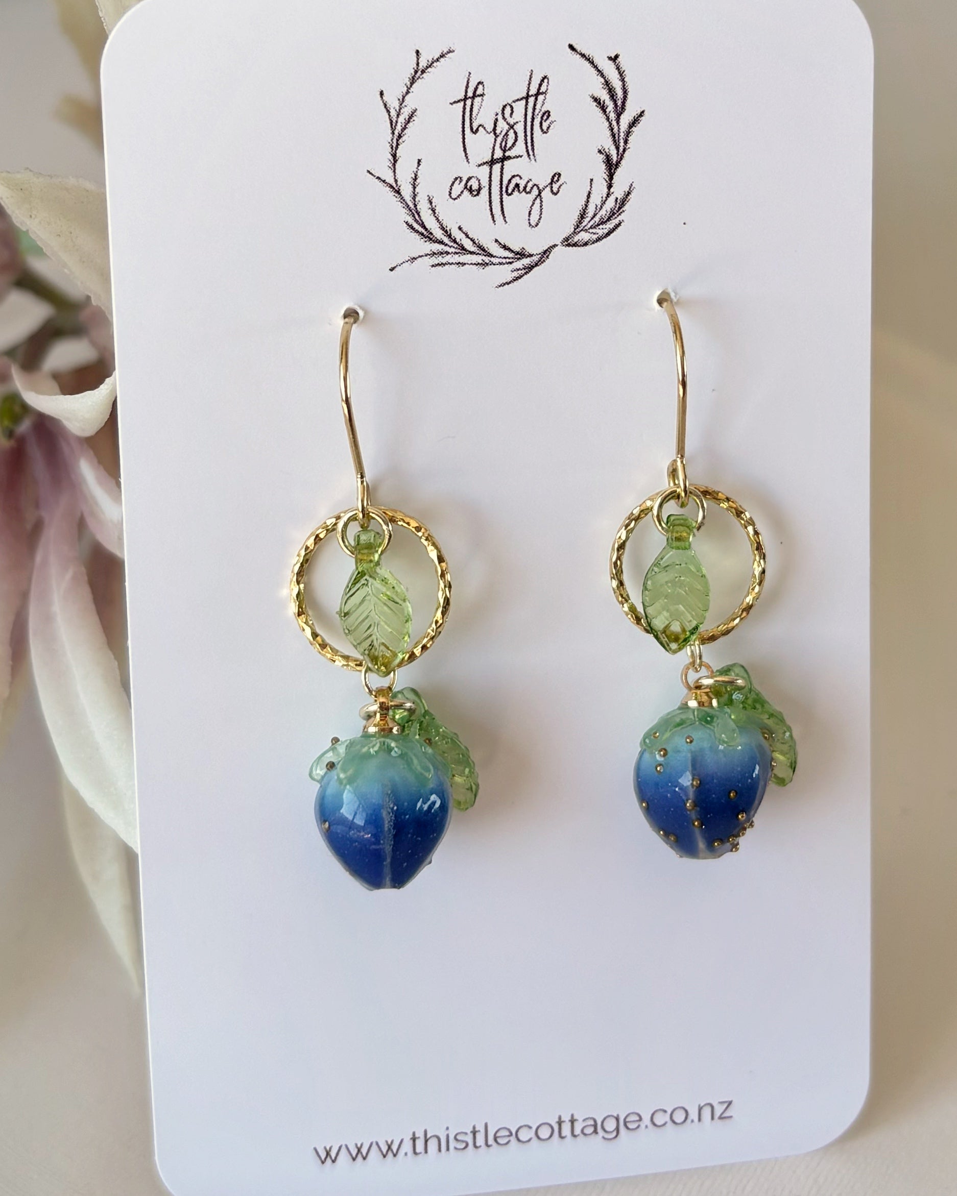 Blueberry Rose Bud Earrings | Lampwork Beads (Copy)