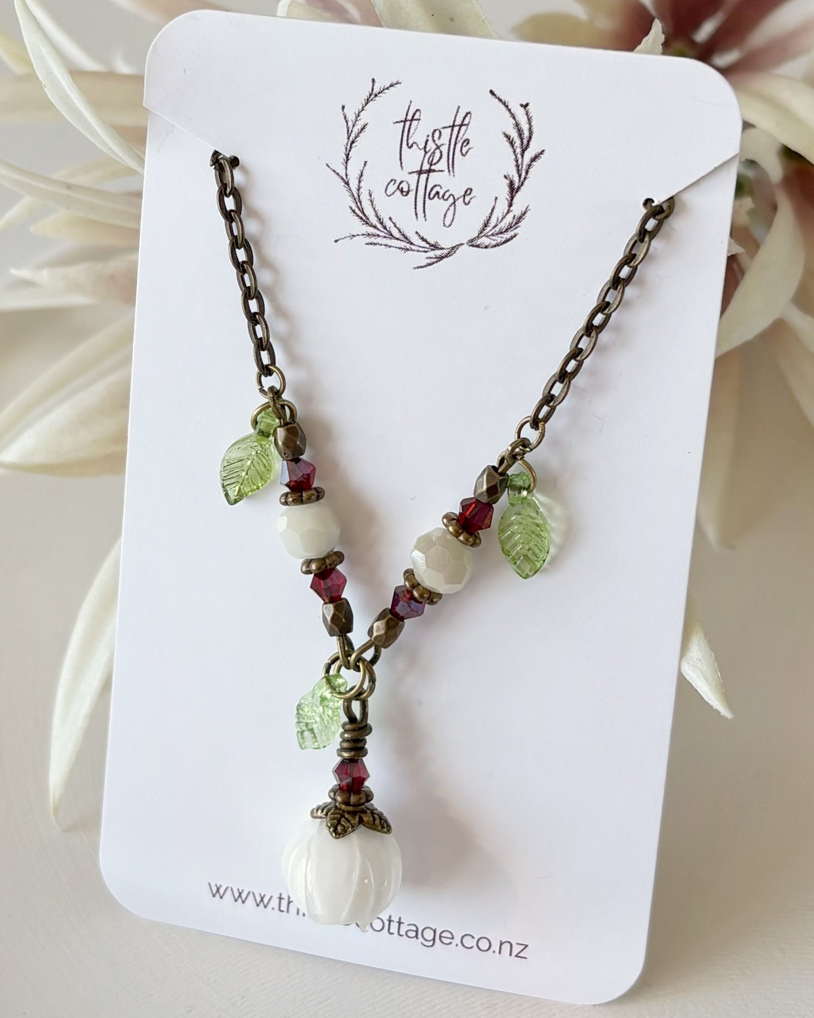 Glass Flower Bud Necklace | White | Fairycore