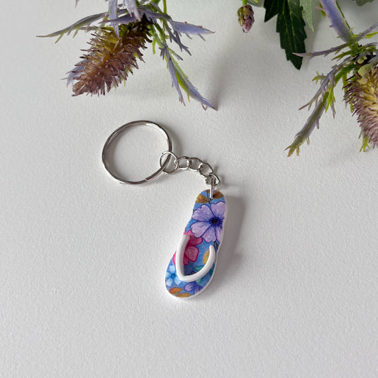 Sandal Keyring | Purple Flowers