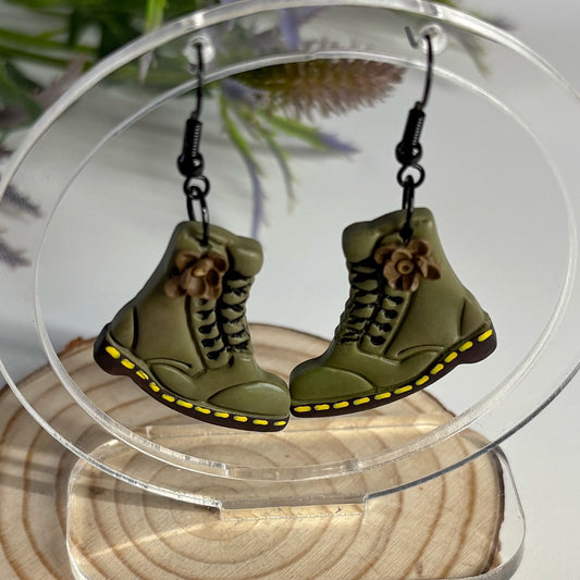 Boot Earrings | Doc Martin Earrings | Olive Green