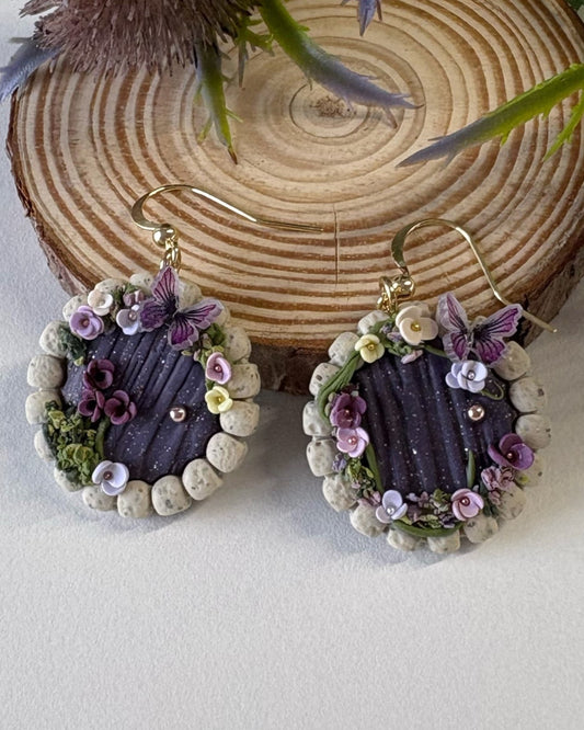 Fairy Door Earrings | Hobbit Door | Purple Petals