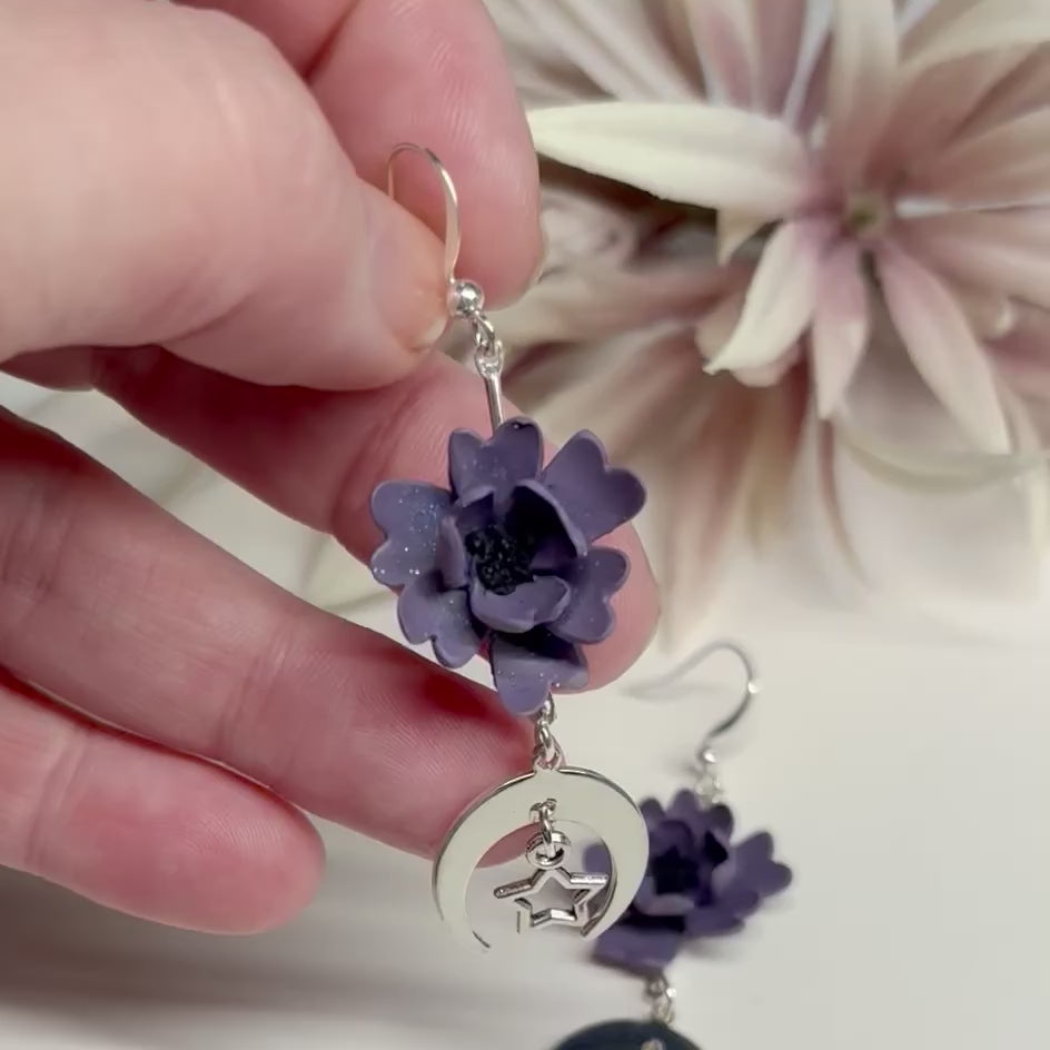 Floral Fairycore Earrings | Mystic Rose Crescent Moons