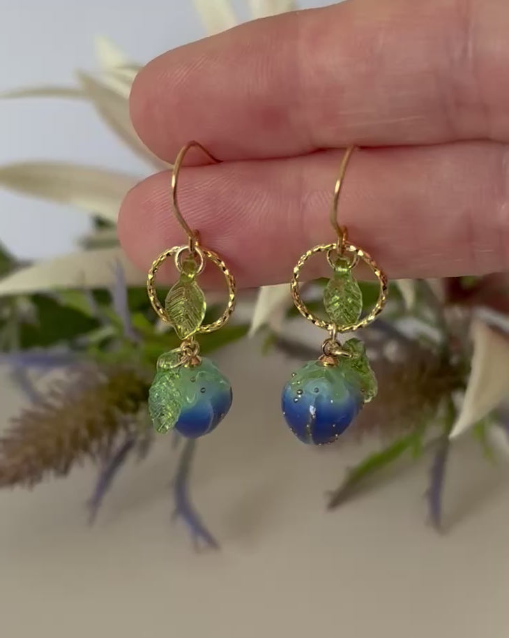 Blueberry Rose Bud Earrings | Lampwork Beads (Copy)