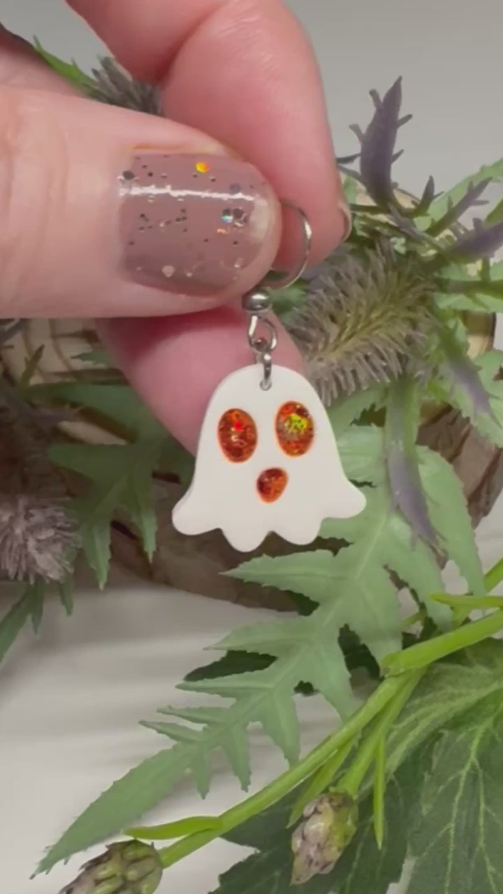 Cute Halloween Ghost Earrings | Orange Sparkle