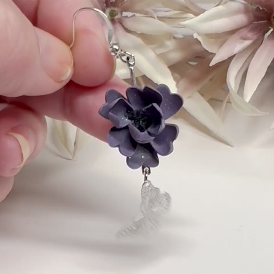 Floral Fairycore Earrings | Mystic Rose Butterfly