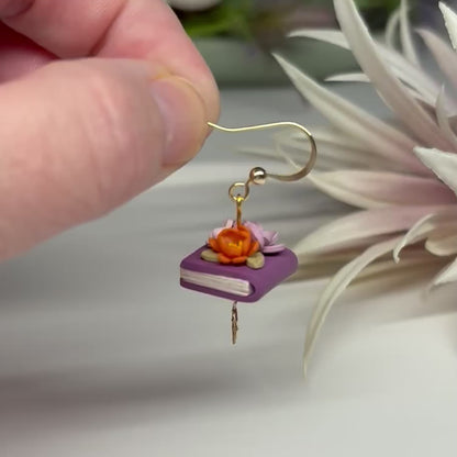 Book Earrings | Purple Single Stack