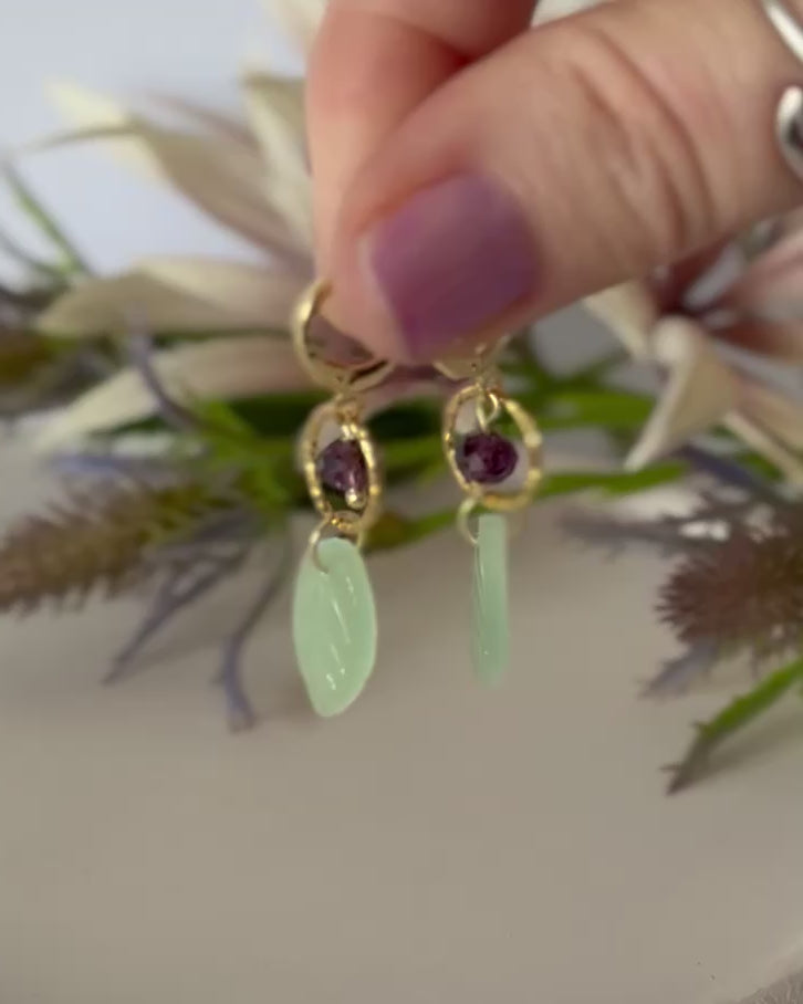 Amethyst / Jade Leaf Earrings
